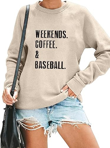 Weekends Coffee Baseball Sweatshirt for Women Letter Print Long Sleeve Crewneck Baseball Mom Pull... | Amazon (US)
