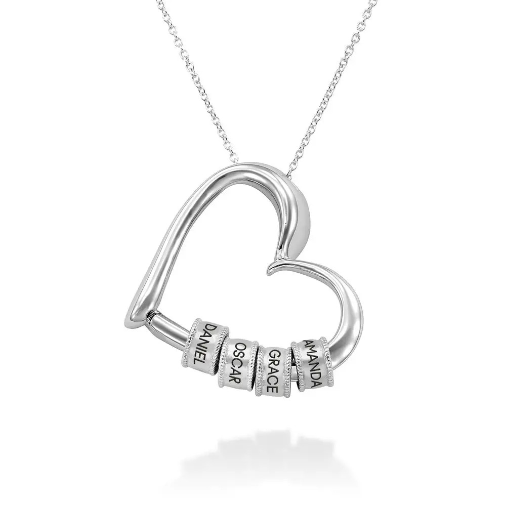 Charming Heart Necklace with Engraved Beads in Silver | Theo Grace