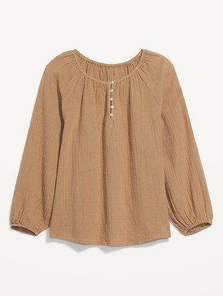 Shirred Double-Weave Long-Sleeve Blouse for Women | Old Navy (US)