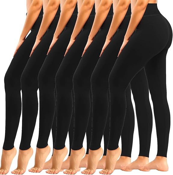 yeuG 7 Pack High Waisted Leggings for Women Tummy Control Soft Workout Yoga Pants | Amazon (US)
