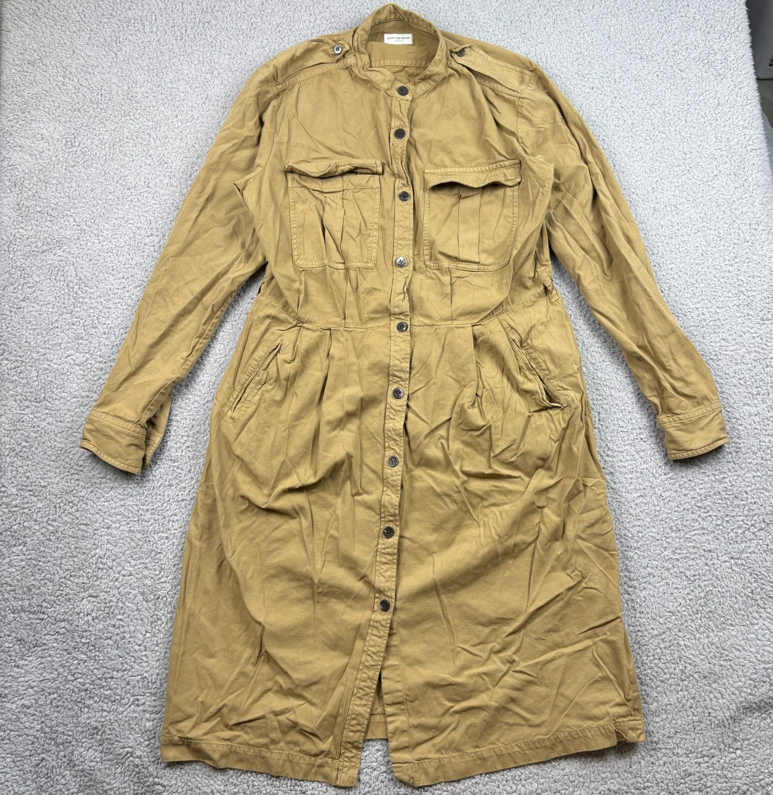 Dries Van Noten Shirt Dress Womens 44 Beige Utility Military Inspired Midi READ | eBay | eBay US