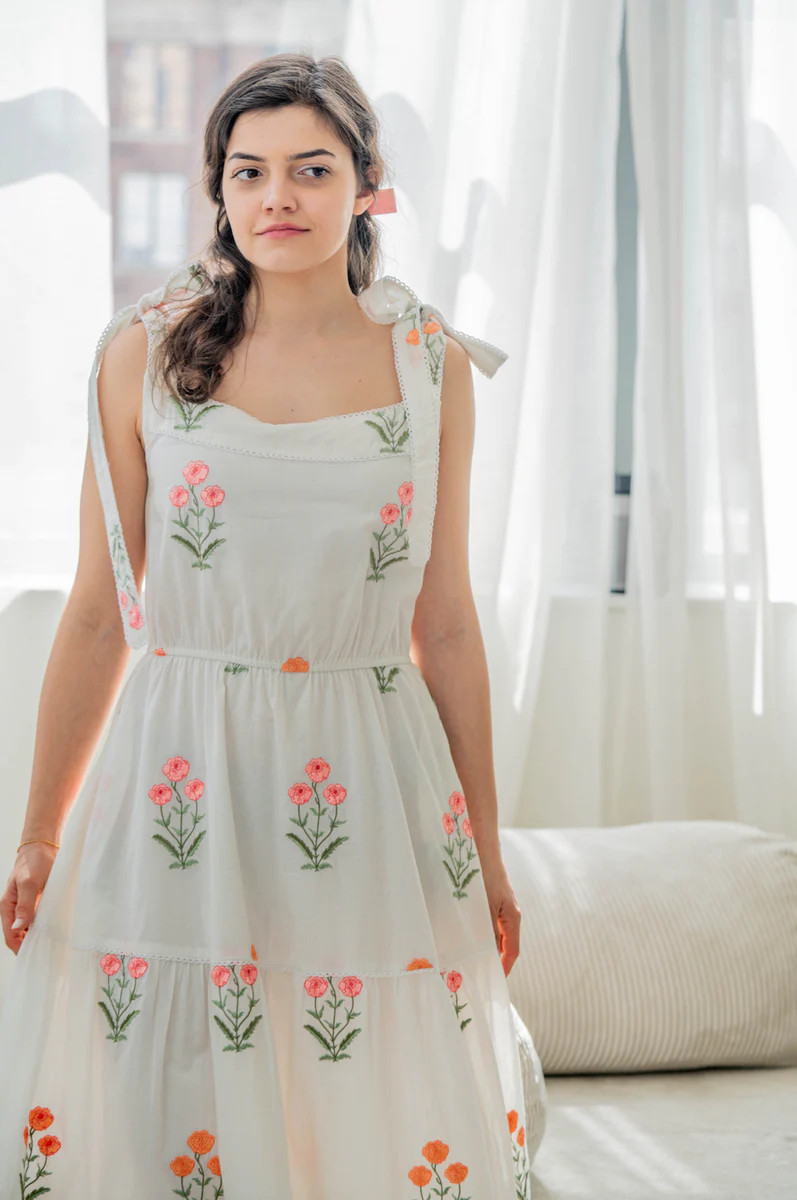 CATALINA TIE STRAP MAXI DRESS | FLORAL BLOOM EMBROIDERY | All In The Detail
