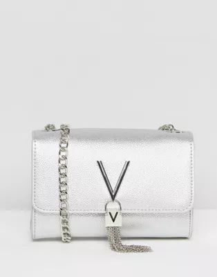 Valentino Divina foldover tassel detail cross body bag in silver | ASOS (Global)
