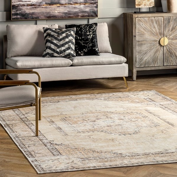 nuLOOM Glenda Machine Washable Faded Medallion Area Rug | Bed Bath & Beyond