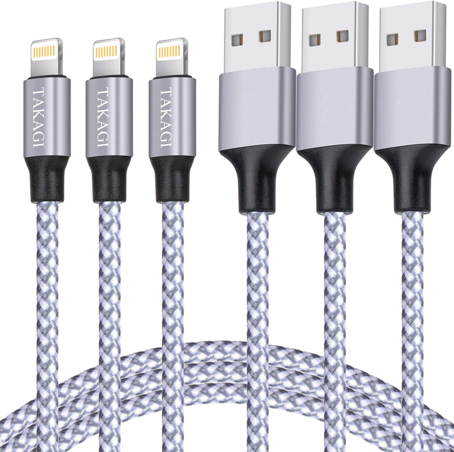 iPhone Charger, TAKAGI Lightning Cable 3PACK 6FT Nylon Braided USB Charging Cable High Speed Data Sy | Amazon (US)