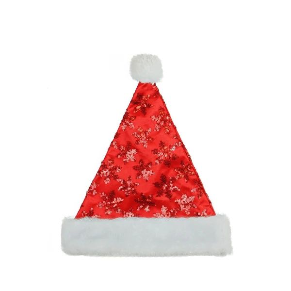 14" Red Sequin Snowflake Christmas Santa Hat with White Faux Fur Brim - Medium Adult Size | Bed Bath & Beyond