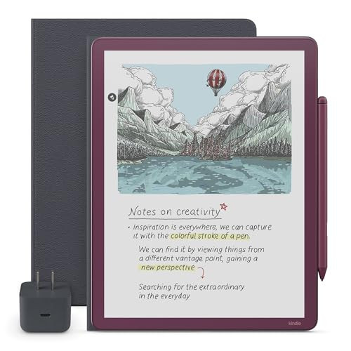 Amazon Kindle Scribe Essentials Bundle - Amazon Kindle Scribe Colorsoft (64GB) - Fig, Premium Pen, Premium Leather Executive Folio Cover-Graphite,Power Adapter | Amazon (US)