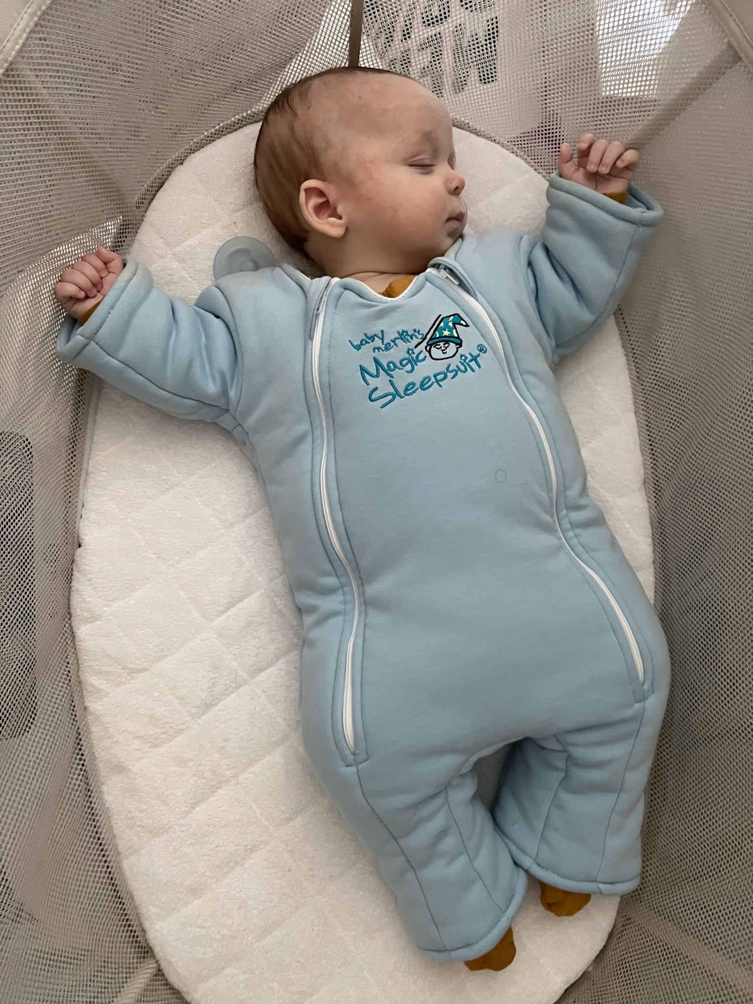 Once my son was breaking out of his Velcro swaddles, we upgraded to the Merlin’s magic sleepsuit! It’s a swaddle transition suit, and we used it until he learned to roll over. We switched to sleepsacks after that :)

#LTKfindsunder50 #LTKbaby #LTKbump