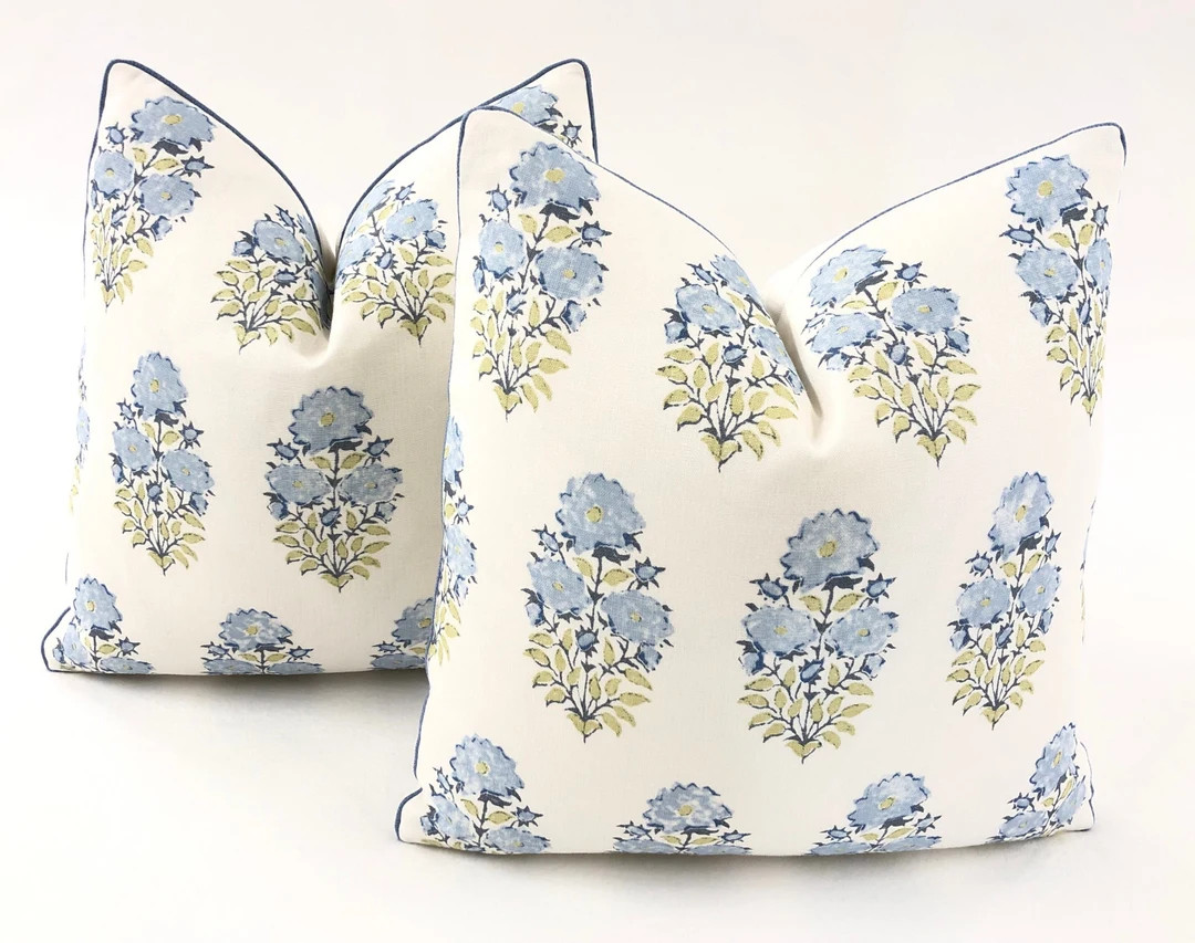 Lisa Fine Textiles Mughal Flower Monsoon Decorative Pillow Covers, Mughal Flower MGF11, Plain Whi... | Etsy (US)