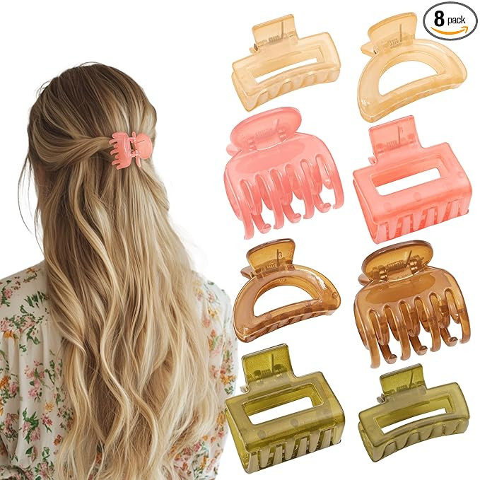 Small Hair Clips for Women Girls, 8 PCS 1.6 Inch Hair Claw Clips for Thin/Medium Thick Hair 4 Sty... | Amazon (US)