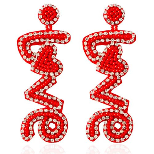 Aksod Valentine Day Earrings Red Love Earrings Dangle Glitter Heart Earrings Studs Handmade Beaded Love Letter Earring Jewelry for Women (Style E) | Amazon (US)