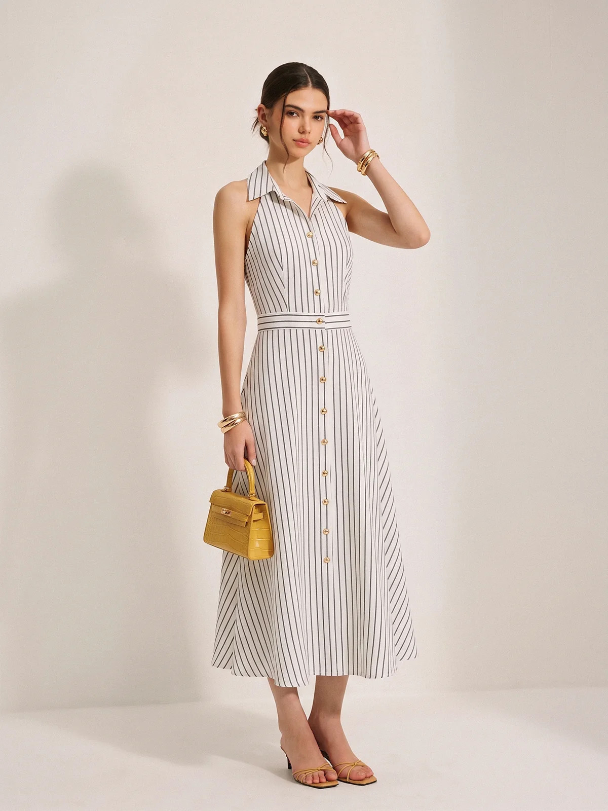 Striped Cotton Buttoned Maxi Dress | Commense