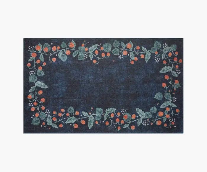 Atelier Strawberries Navy Non-Slip Rug | Rifle Paper Co. | Rifle Paper Co.