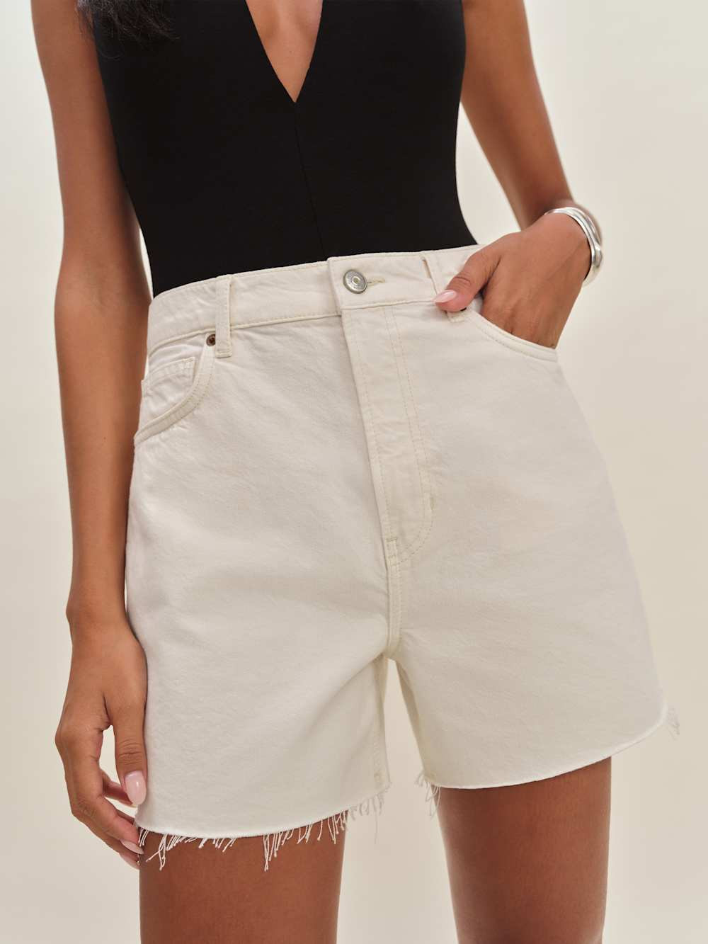 Saige High Rise 4” Jean Shorts | Reformation (Global)