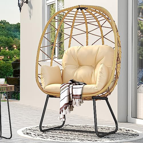 YITAHOME Egg Chair with Stand Outdoor Indoor Egg Lounge Chair with Cushion Wicker Chair PE Rattan Chair Included for Patio, Garden, Backyard, Porch, Beige | Amazon (US)