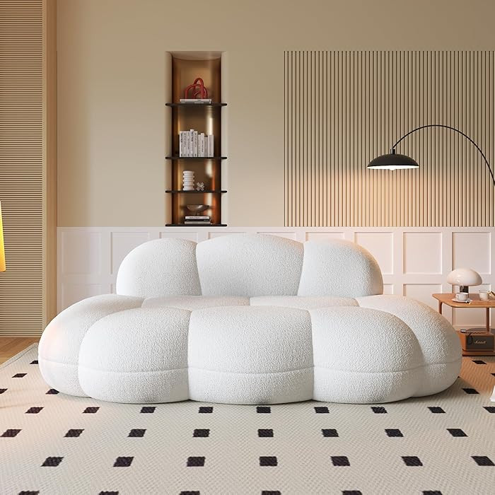 Floor Couch Modern Curved Loveseat Sofa Cloud Memory Foam Couches, White | Amazon (US)