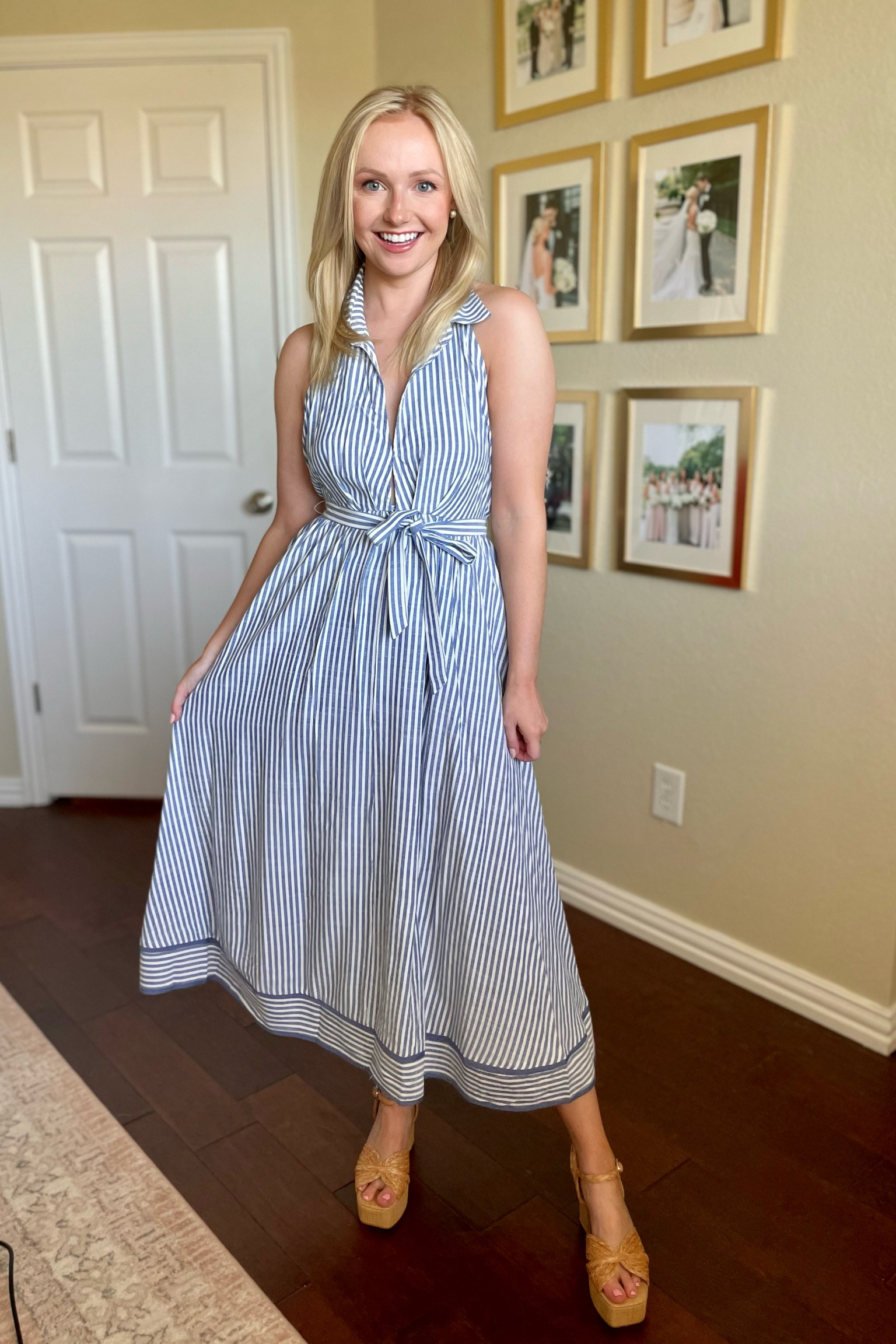Wearing a small | halter dress, blue and white dress, striped dress, sundress, summer dress, maxi dress 

#LTKSeasonal #LTKFind #LTKstyletip