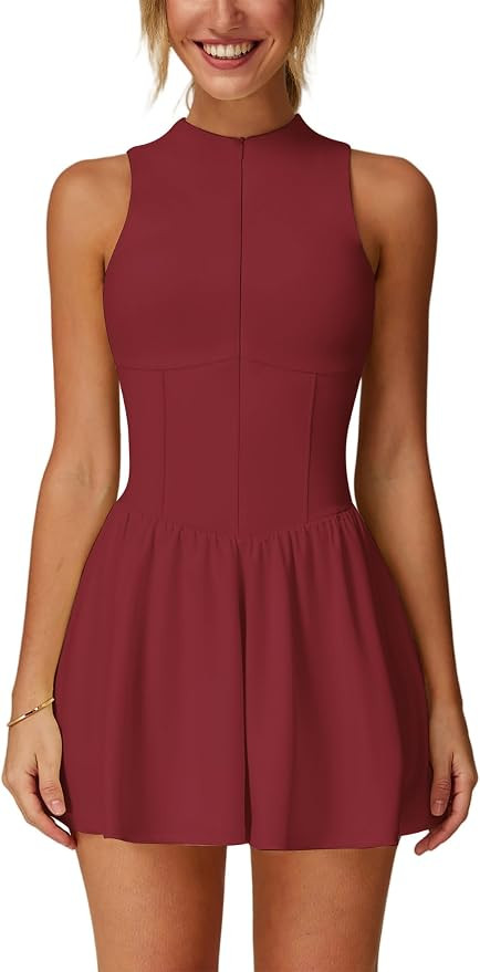ABOCIW Womens Zip Front Tennis Dress High Neck Sleeveless Workout Golf Dresses Build in Shorts wi... | Amazon (US)