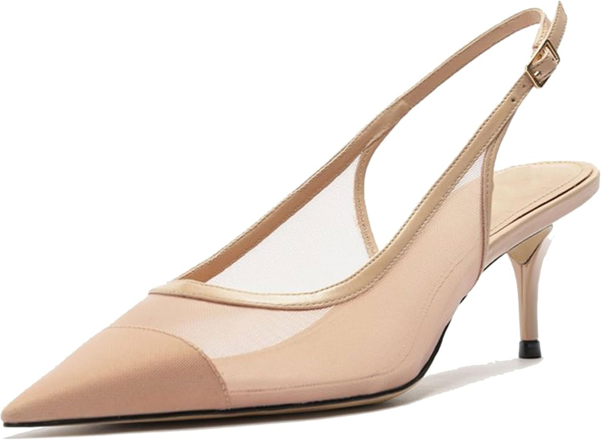 Mesh Kitten Heels for Women Slingback Design with Pointed Toe Breathable and Stylish Elegant Low ... | Amazon (US)