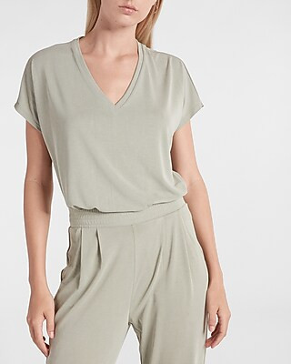 Silky Sueded Jersey V-Neck Relaxed Bodysuit | Express