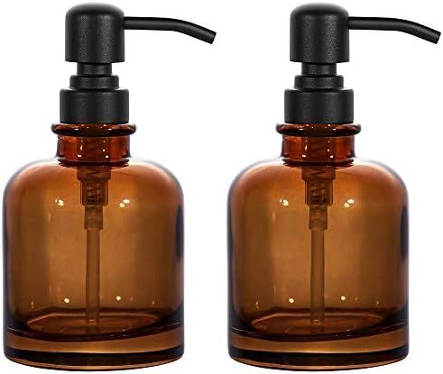 2 PCS Thick Amber Glass Jar Soap Dispenser with Matte Black Stainless Steel Pump, 12ounce Boston ... | Amazon (US)