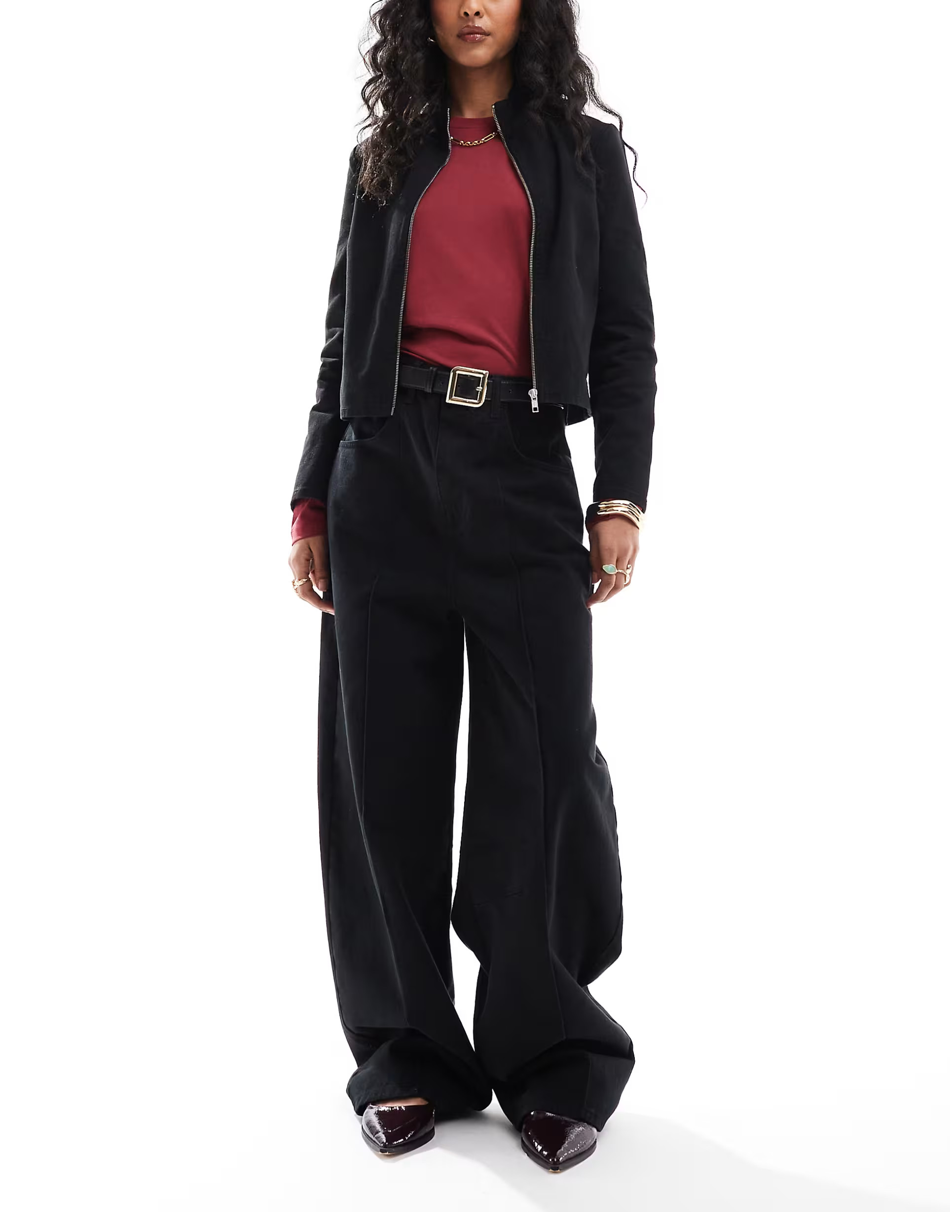 ASOS DESIGN seamed barrel jean in black | ASOS (Global)