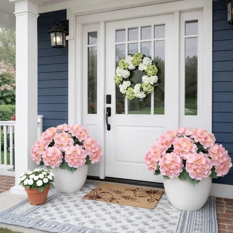 Front Porch Hydrangeas, 17.7in Artificial Flowers for Outdoor UV-Resistant Garden Decor | Walmart (US)