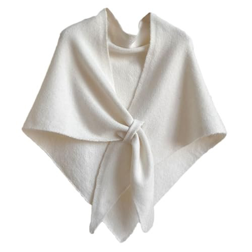 Fuimsul Women Elegant Knit Triangle Shawls Wraps Trendy Solid Color Tie Up Knotted Pashmina Scarf Sweater Fall Winter (White) | Amazon (US)