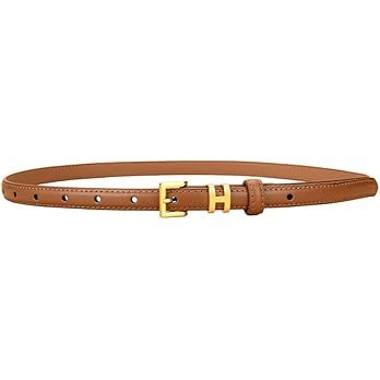 Women Gold Buckle Design Skinny Leather Belt Jeans Belt for Pants in Pin Buckle Belt, Womens Belt... | Amazon (US)