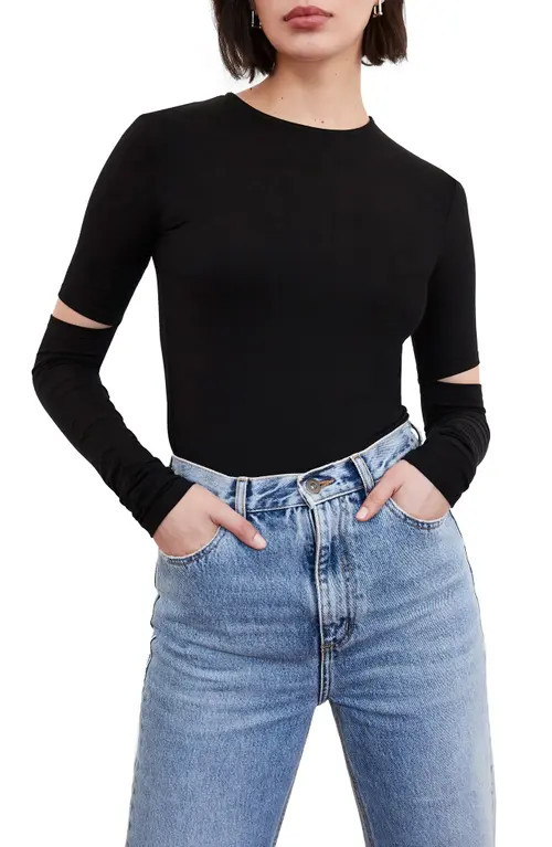 Marcella Indra Cutout Sleeve Top in Black at Nordstrom, Size Large | Nordstrom