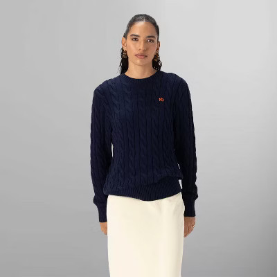 Members Only Women's Crew Neck Cable Sweater - Navy - X Large | Target