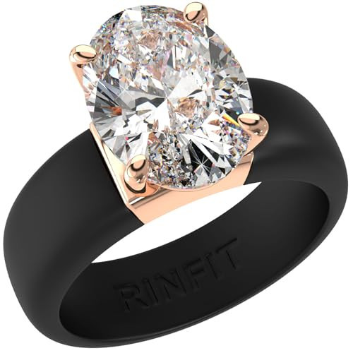 Rinfit Silicone Ring with Stone - Oval Cut Cubic Zirconia Solitaire Engagement Ring for Women - Rubber Wedding Bands - Black/Rose Gold - Size 4 | Amazon (US)