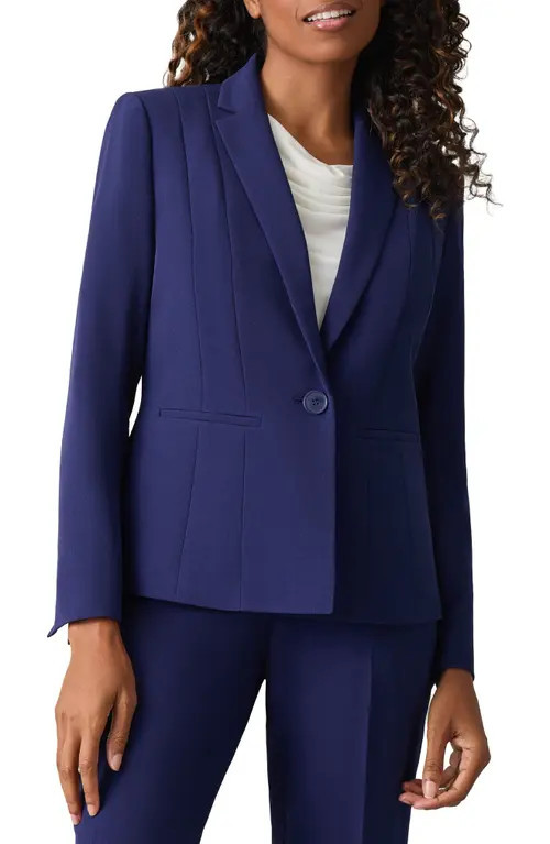 KASPER Stretch Crepe One-Button Blazer in Kasper Navy at Nordstrom, Size 12P | Nordstrom
