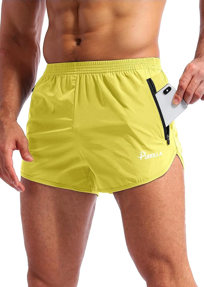 Pudolla Men’s Running Shorts 3 Inch Quick Dry Gym Athletic Workout Shorts for Men with Zipper P... | Amazon (US)