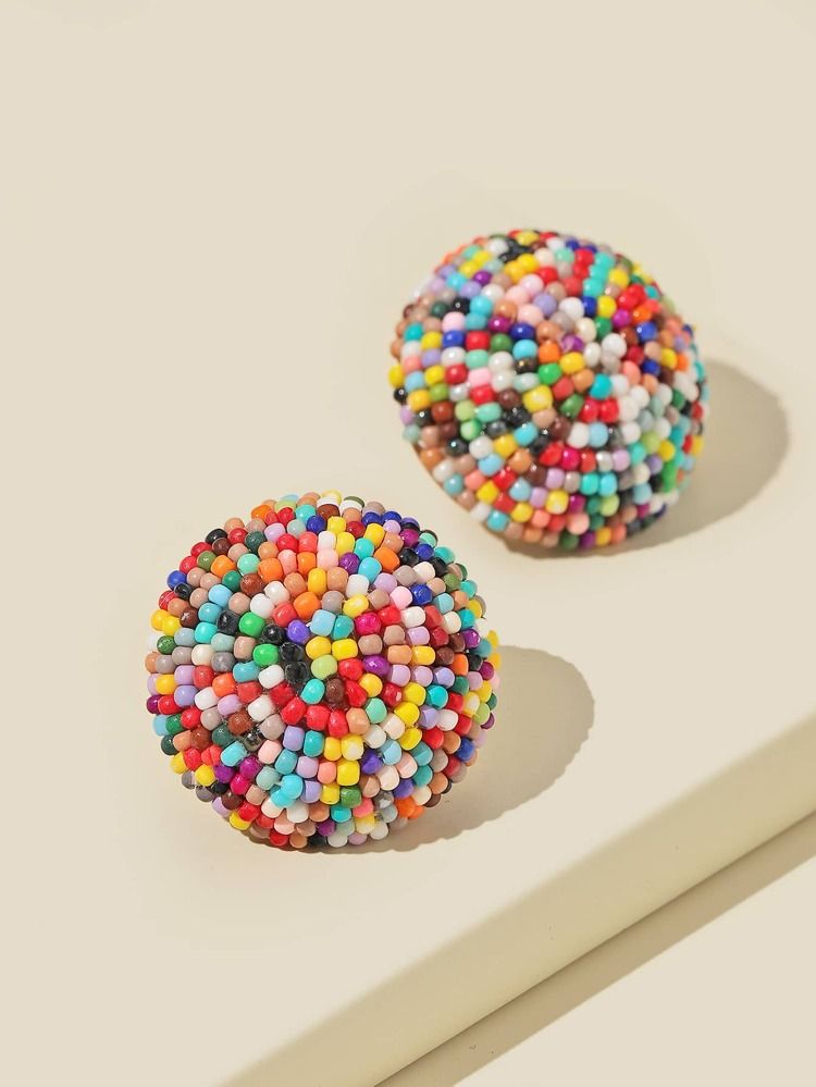 Colorful Round Bead Stud Earrings | SHEIN