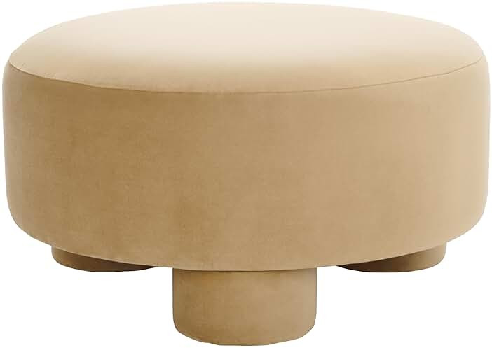 Home Collection Naref Tan Velvet Round Cocktail Ottoman | Amazon (US)
