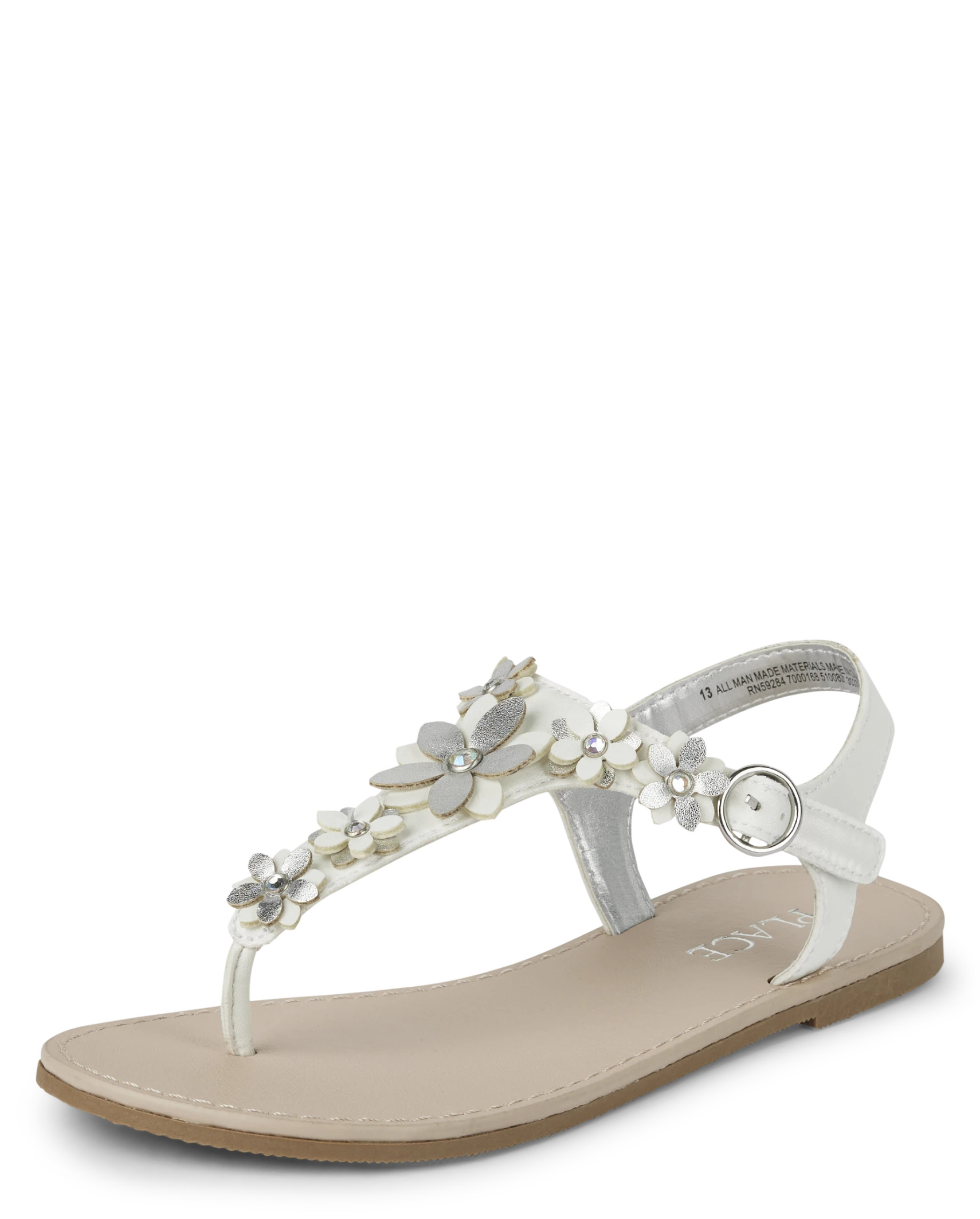 Girls Flower T-Strap Sandals - white | The Children's Place