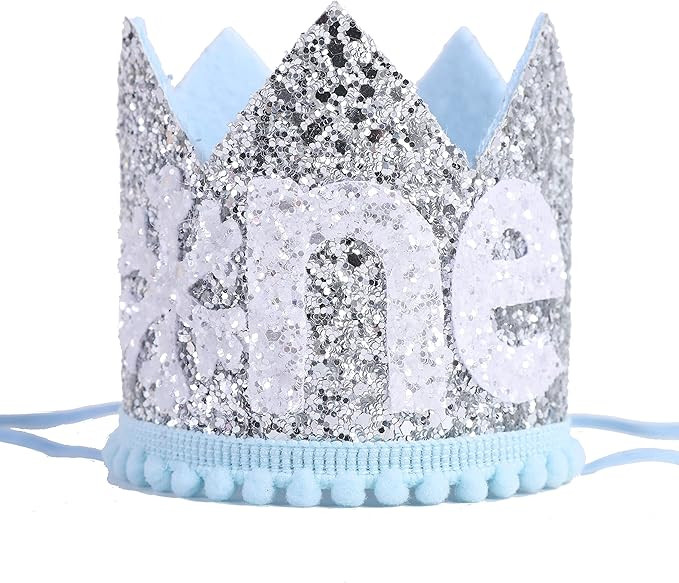 Snowflake Crown 1st Birthday Hat - Prince Charming First Birthday Party Headband， Trim Blue And... | Amazon (US)