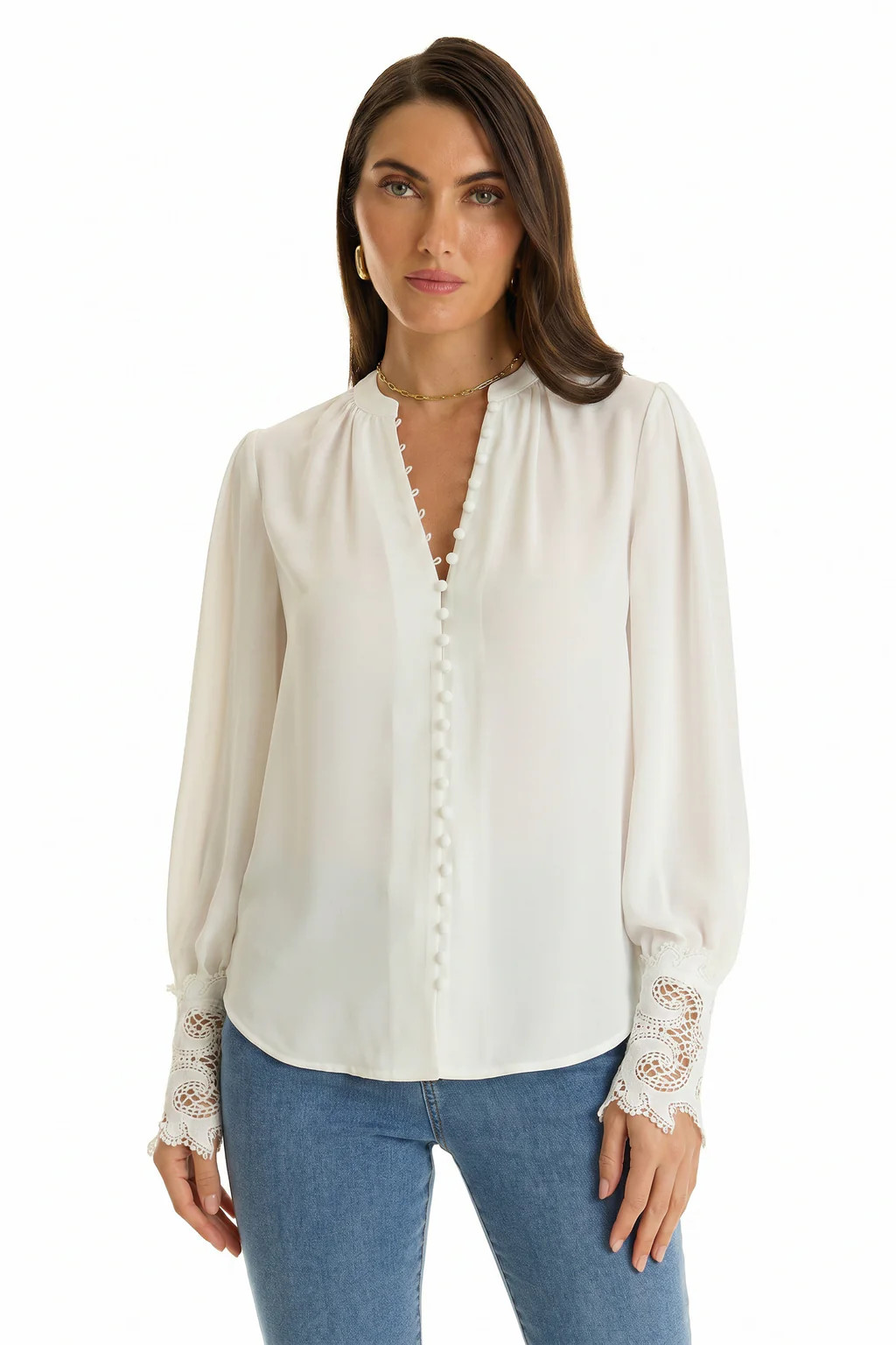 Blake Lace Sleeve Blouse - White | The Noli Shop