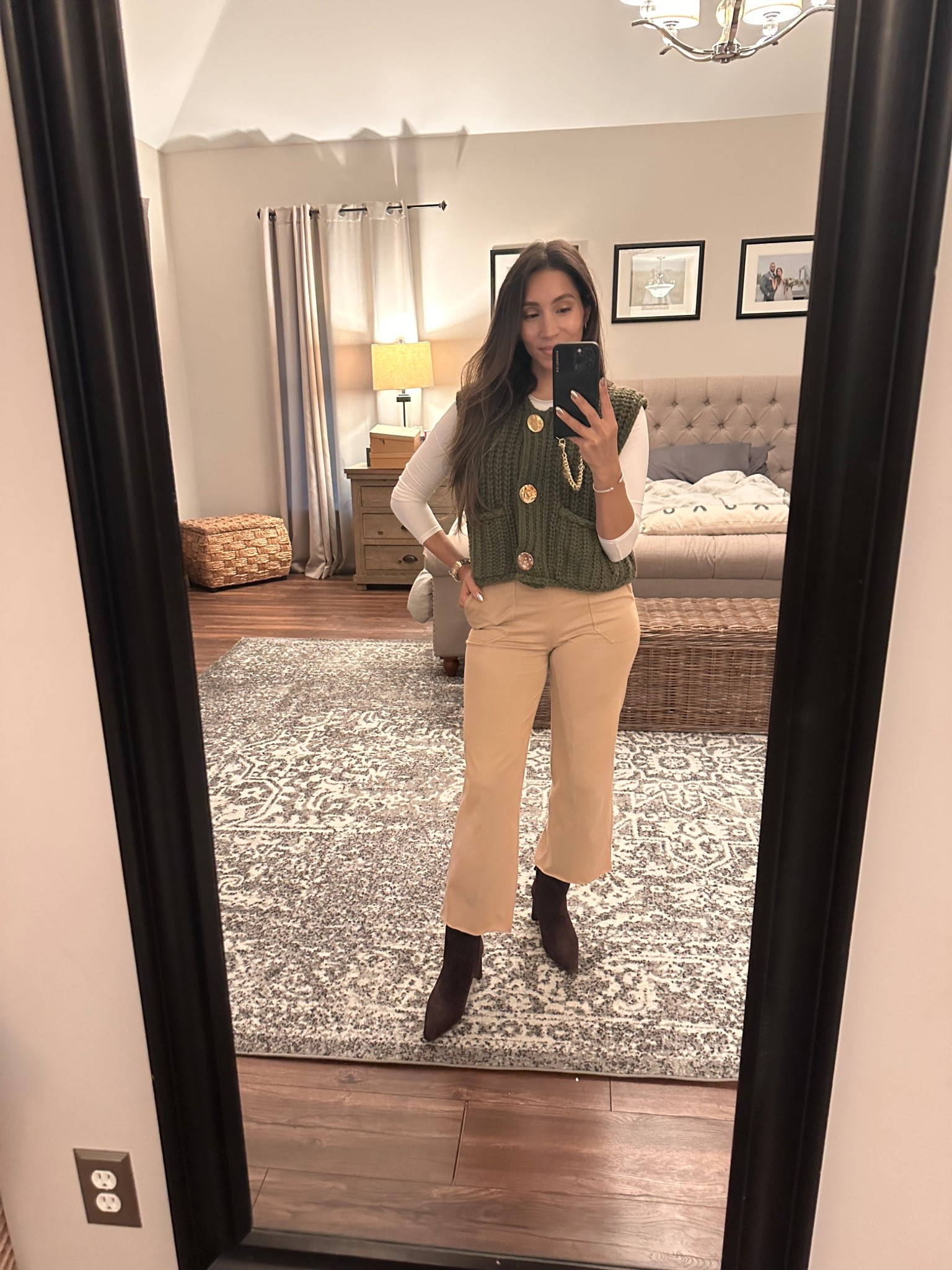 Obsessed with this chunky knit vest in the prettiest olive tone 🍂 A cozy classic that just works for fall layering. Linking similar pants since these are old favs, and my gorgeous new brown suede Sam Edelman boots — the rich chocolate color is everything. 🤎✨

Everything runs true to size and pairs perfectly with warm neutrals and gold accessories.

#fallstyle #ltkfall #chunkyknit #knitsweatervest #samedelman #bootsseason #fallfashionfinds #effortlisss #petitefashion #neutraloutfit #chocolatebrown #olivestyle #ootdfall #ltkitgirl #cozyvibes

#LTKPetite #LTKShoeCrush #LTKSeasonal