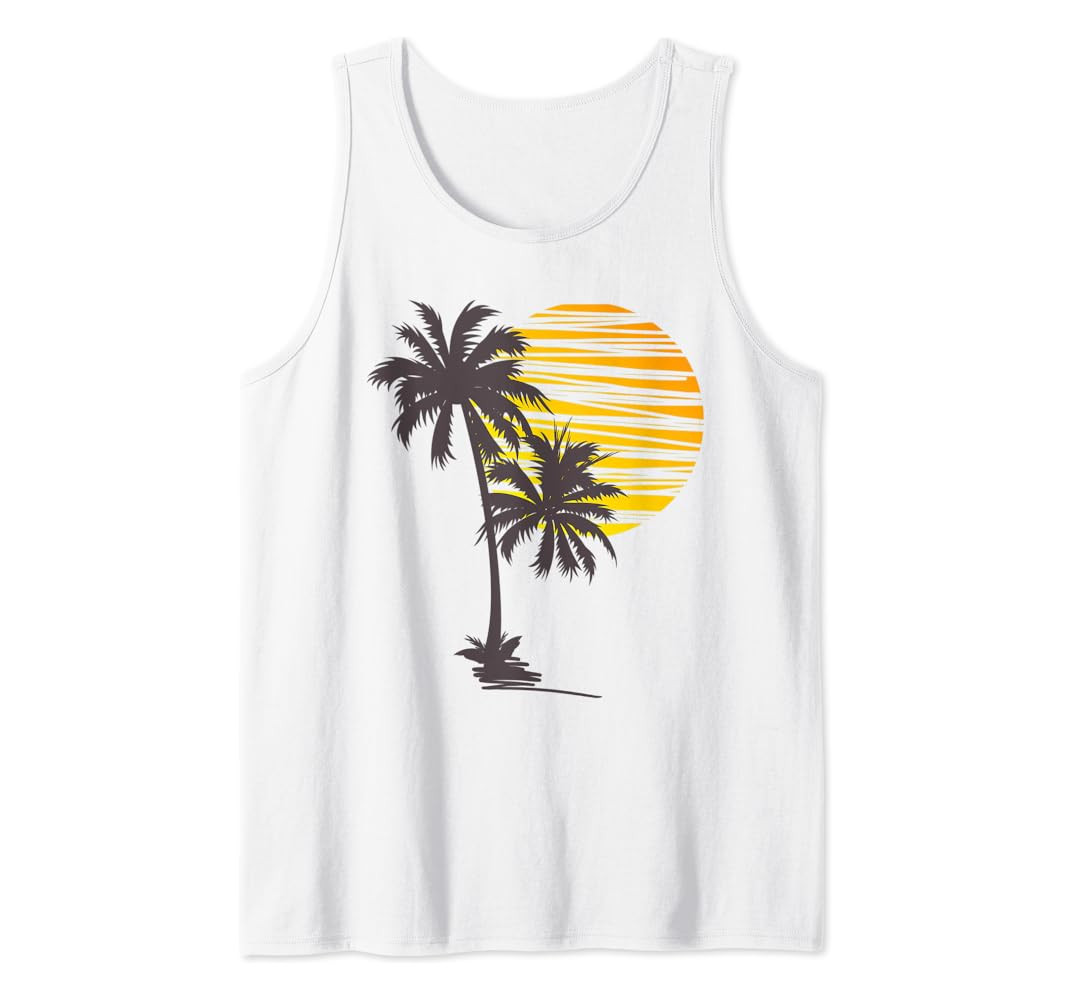 Sunset Beach Palm Tree TShirt Cute Summer Vacation Holiday Tank Top | Amazon (US)