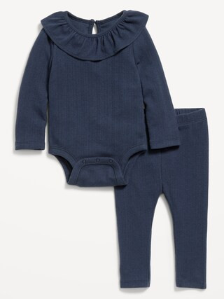 Ruffled Pointelle-Knit Bodysuit and Pants Set for Baby | Old Navy (US)