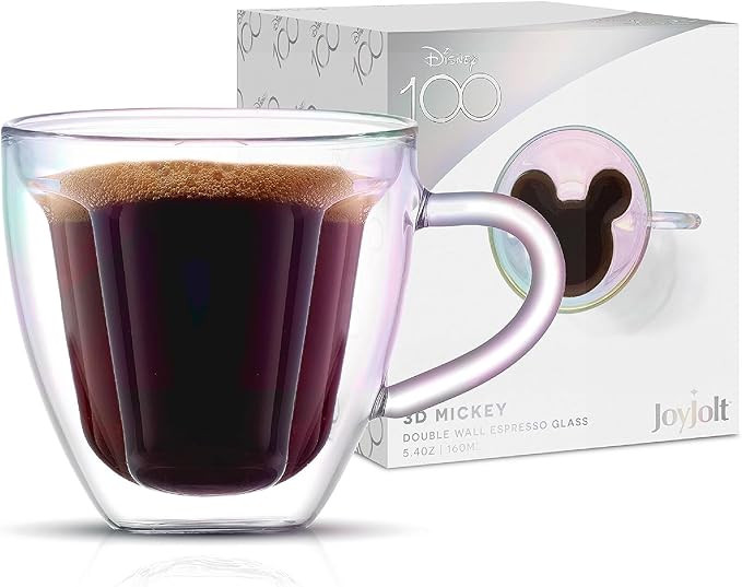 JoyJolt Disney Espresso Cups and Glasses. Disney 100 3D Mickey Mouse Coffee. 5.4oz Double Wall Gl... | Amazon (US)