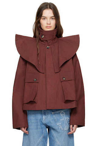Burgundy Oversized Collar Trench Jacket | SSENSE
