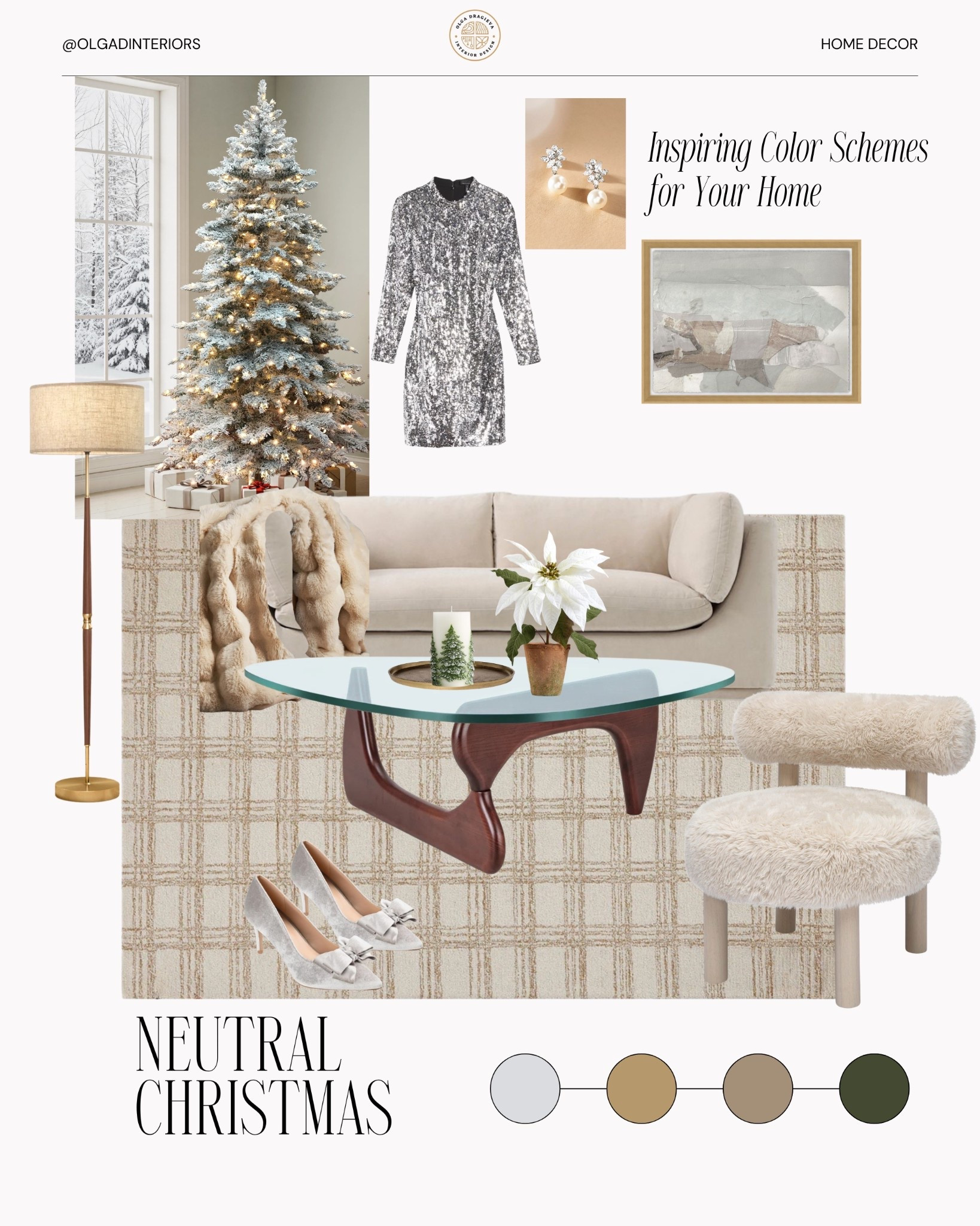 Neutral Christmas, neutral color palette, neutral living room, sequined dress, earrings, silver shoes, Christmas decor. 

#LTKSeasonal #LTKHome #LTKHoliday