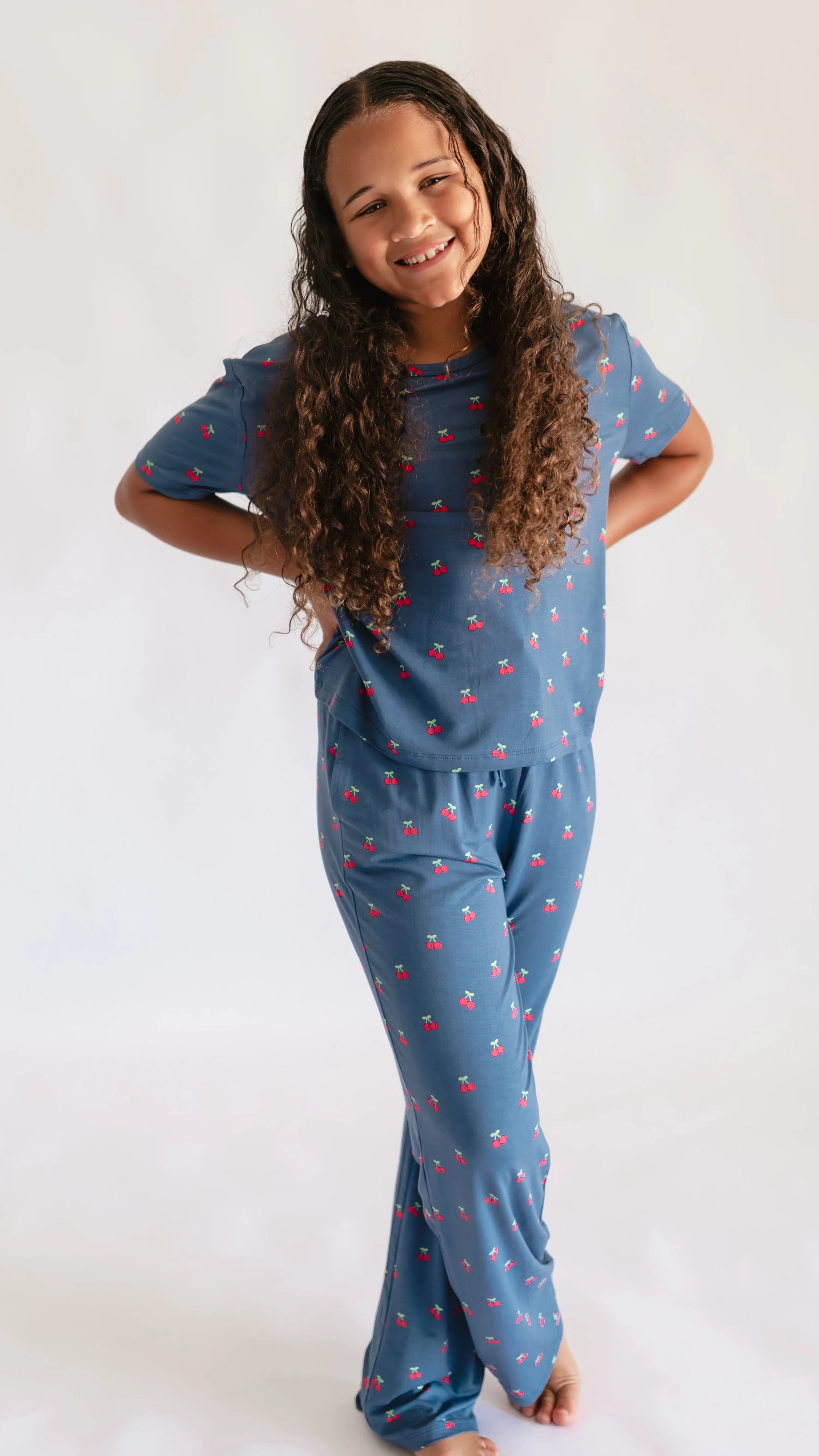 Girl's T-shirt and Pants Set in Cherries | Silks Design