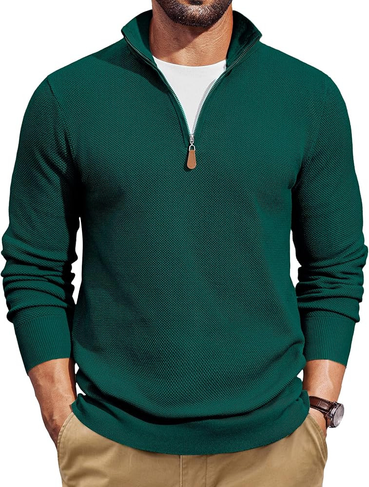 COOFANDY Men's Quarter Zip Pullover Dress Slim Fit Sweater Mock Neck Sweaters Casual Long Sleeve ... | Amazon (US)