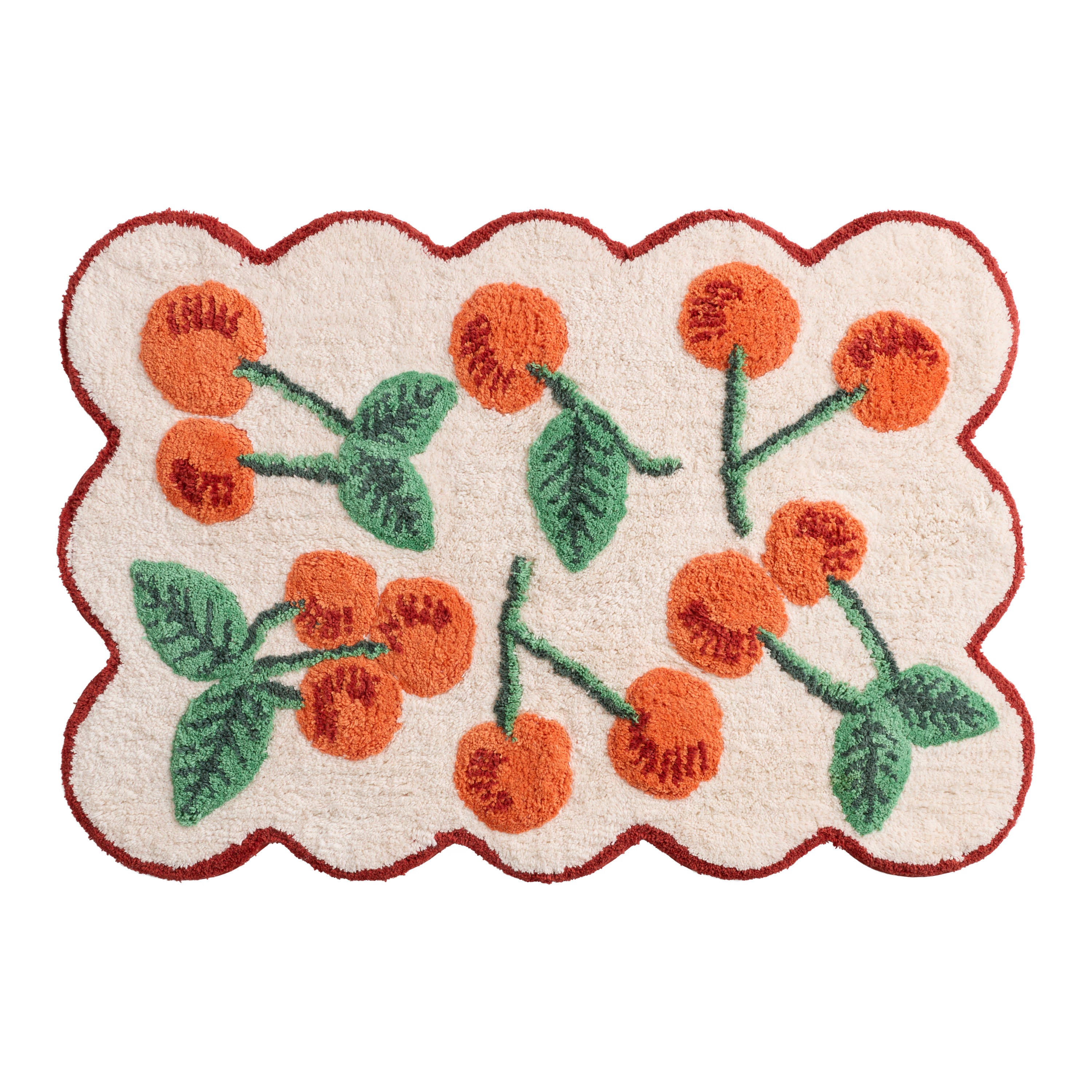 Loloi Red and Ivory Cherry Scalloped Bath Mat | World Market