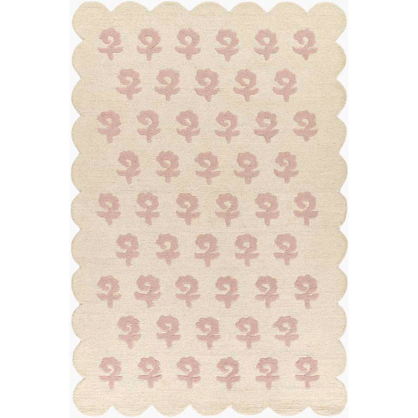 Block Print Scallop Border Hand Tufted Wool Rug - Pink, 5' x 8', Size 5Ftx8Ft | The Company Store | The Company Store