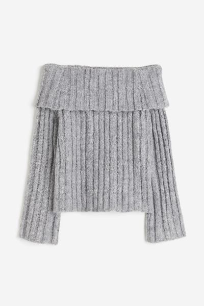 Rib-knit Off-the-shoulder Sweater - Gray - Ladies | H&M US | H&M (US + CA)